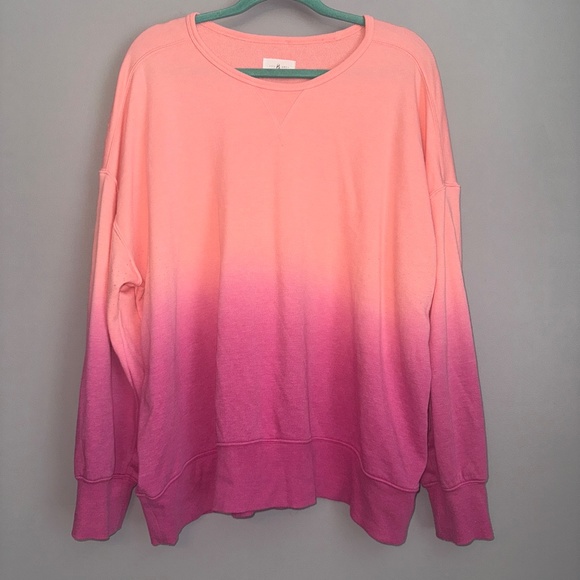 Lou & Grey Loft Dip Dye Terry Sweatshirt Shorts Set Pink Orange Ombre Size XXL - Picture 3 of 13